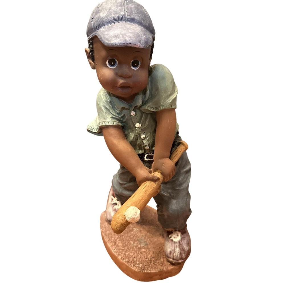 Vintage African-American Statue Figurine Boy Child Playing Baseball